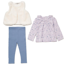 Load image into Gallery viewer, Baby Girls Pink Faux Fur Gilet, Lilac Top & Legging Set