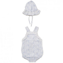 Load image into Gallery viewer, Baby Girls Blue Floral Romper & Hat Set