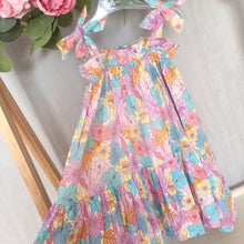 Load image into Gallery viewer, Girls Pastel Floral Bow Shoulder Dress