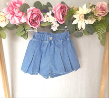 Load image into Gallery viewer, Girls Pleated Denim Shorts