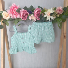 Load image into Gallery viewer, Girls Green Gingham Shorts Set