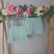 Load image into Gallery viewer, Girls Green Gingham Shorts Set