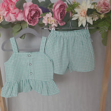 Load image into Gallery viewer, Girls Green Gingham Shorts Set