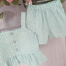 Load image into Gallery viewer, Girls Green Gingham Shorts Set