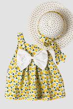 Load image into Gallery viewer, Baby Girls Lemon Dress with Sun Hat