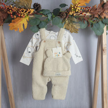 Load image into Gallery viewer, Baby Neutral 3 Piece Sherpa Dungaree Set