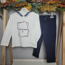 Load image into Gallery viewer, Boys 2 Piece Navy and White Hoodie Set