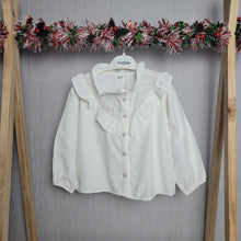 Load image into Gallery viewer, Girls White Ruffle Neck Shirt