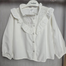 Load image into Gallery viewer, Girls White Ruffle Neck Shirt