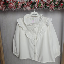 Load image into Gallery viewer, Girls White Ruffle Neck Shirt