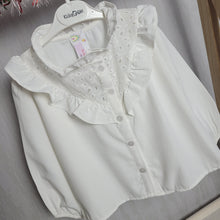 Load image into Gallery viewer, Girls White Ruffle Neck Shirt