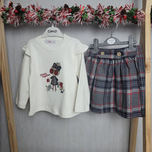 Load image into Gallery viewer, Girls 2 Piece Grey and Red Plaid Skirt and Top Set