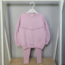 Load image into Gallery viewer, Girls Ribbed Leggings and Oversized Frill Sweatshirt Set