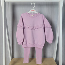 Load image into Gallery viewer, Girls Ribbed Leggings and Oversized Frill Sweatshirt Set