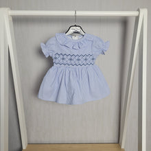 Load image into Gallery viewer, Baby Girls Blue Striped Smock Dress