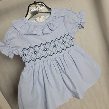 Load image into Gallery viewer, Baby Girls Blue Striped Smock Dress