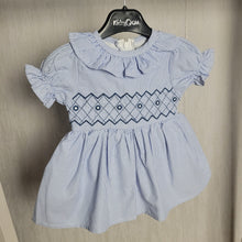 Load image into Gallery viewer, Baby Girls Blue Striped Smock Dress