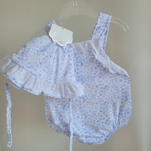 Load image into Gallery viewer, Baby Girls Blue Floral Romper & Hat Set