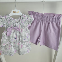 Load image into Gallery viewer, Girls Lilac Shorts and Floral Top Outfit