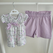Load image into Gallery viewer, Girls Lilac Shorts and Floral Top Outfit
