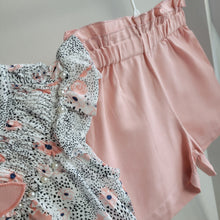 Load image into Gallery viewer, Girls Peach Shorts and Floral Top Outfit