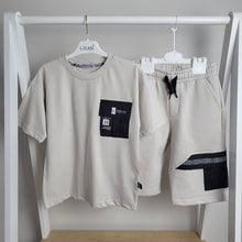 Load image into Gallery viewer, Boys Beige and Black Shorts and T-Shirt Set