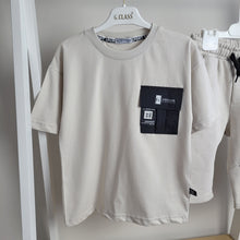 Load image into Gallery viewer, Boys Beige and Black Shorts and T-Shirt Set