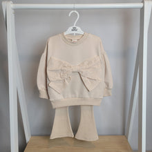 Load image into Gallery viewer, Girls Beige Bow Sweater and Ribbed Flares