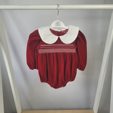 Load image into Gallery viewer, Luxury Red Velvet Smocked Romper