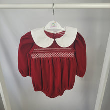 Load image into Gallery viewer, Luxury Red Velvet Smocked Romper