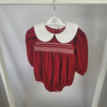 Load image into Gallery viewer, Luxury Red Velvet Smocked Romper