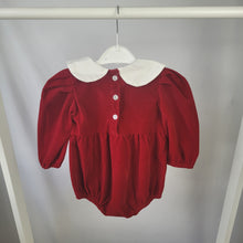 Load image into Gallery viewer, Luxury Red Velvet Smocked Romper