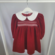 Load image into Gallery viewer, Luxury Girls Red Velvet Smocked Dress