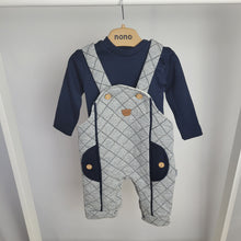 Load image into Gallery viewer, Baby Boys Navy and Grey Quilted Dungarees Set