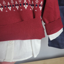 Load image into Gallery viewer, Boys Red Knitted Jumper, Shirt & Navy Jeans Set