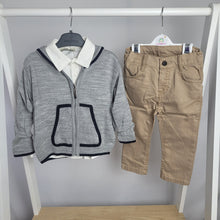 Load image into Gallery viewer, Boys Grey Knitted Zip Cardigan, Shirt & Chinos Set