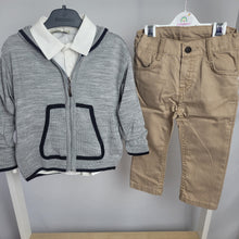 Load image into Gallery viewer, Boys Grey Knitted Zip Cardigan, Shirt & Chinos Set