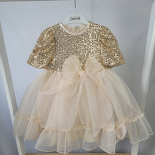 Load image into Gallery viewer, Girls Gold Sequin and Tulle Party Dress