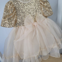 Load image into Gallery viewer, Girls Gold Sequin and Tulle Party Dress