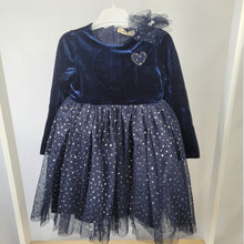 Load image into Gallery viewer, Girls Navy Dress with Tulle and Hairclip