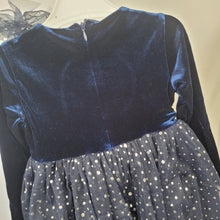 Load image into Gallery viewer, Girls Navy Dress with Tulle and Hairclip
