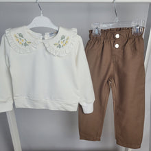 Load image into Gallery viewer, Girl's Floral Collar Top and Trousers Set