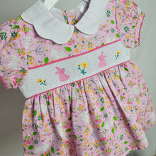 Load image into Gallery viewer, Pink Bunny Smock Empire Dress