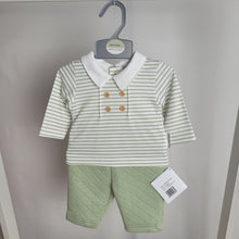 Load image into Gallery viewer, Baby Boys Sage Green Quilted Stripe Outfit