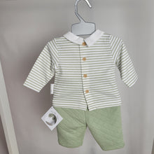 Load image into Gallery viewer, Baby Boys Sage Green Quilted Stripe Outfit