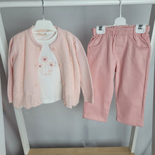 Load image into Gallery viewer, Girls Pink Cardigan, Top and Pants Set