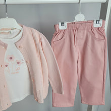Load image into Gallery viewer, Girls Pink Cardigan, Top and Pants Set