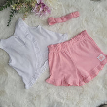 Load image into Gallery viewer, Baby Girls Pink Shorts Set inc Headband