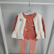 Load image into Gallery viewer, Baby Girls Faux Fur Gilet, Coral Top & Legging Set