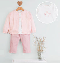 Load image into Gallery viewer, Girls Pink Cardigan, Top and Pants Set